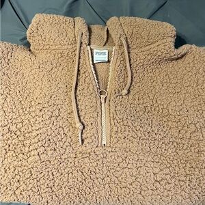 PINK Victoria’s Secret Brown Teddy Sherpa Zip-Up Hoodie size XL